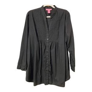 Woman Within Black Long Sleeve Tunic Blouse Size L EUC